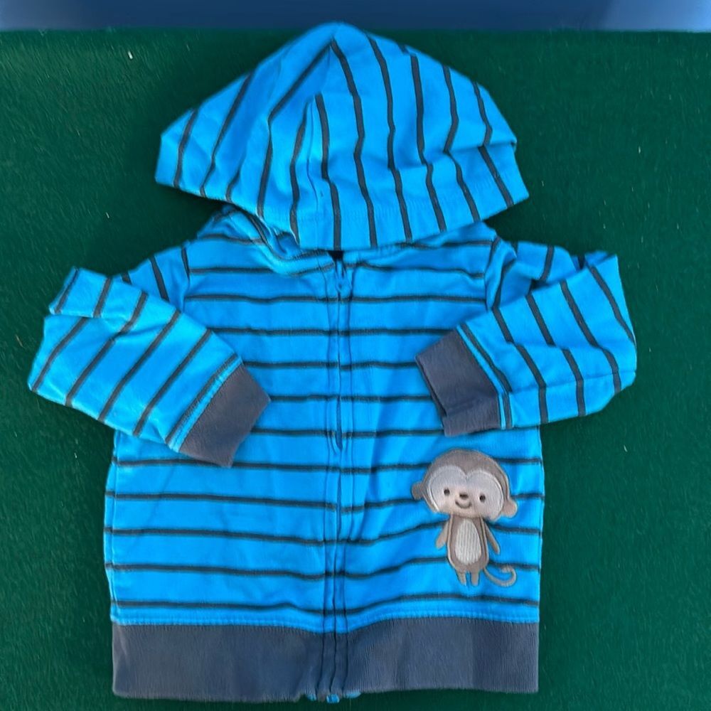Child of Mine Made By Carter's Full Zip Hoodie Blue Stripes Size 6-9 Months